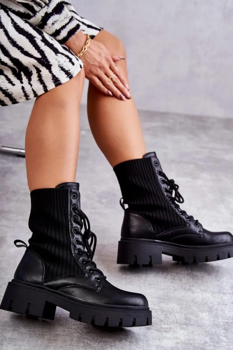 Outlet Damskie Workery Botki Ze Skarpetą Czarne Abigail Damskie Botki Sznurowane|Czarne Botki