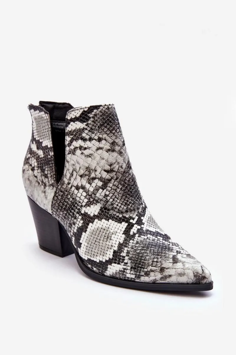 Botki Na Słupku|Botki Na Obcasie>Boto Damskie Wężowe Botki Z Wycięciami Czarno-Białe Caderina