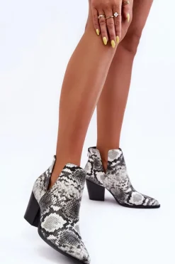 Botki Na Słupku|Botki Na Obcasie>Boto Damskie Wężowe Botki Z Wycięciami Czarno-Białe Caderina
