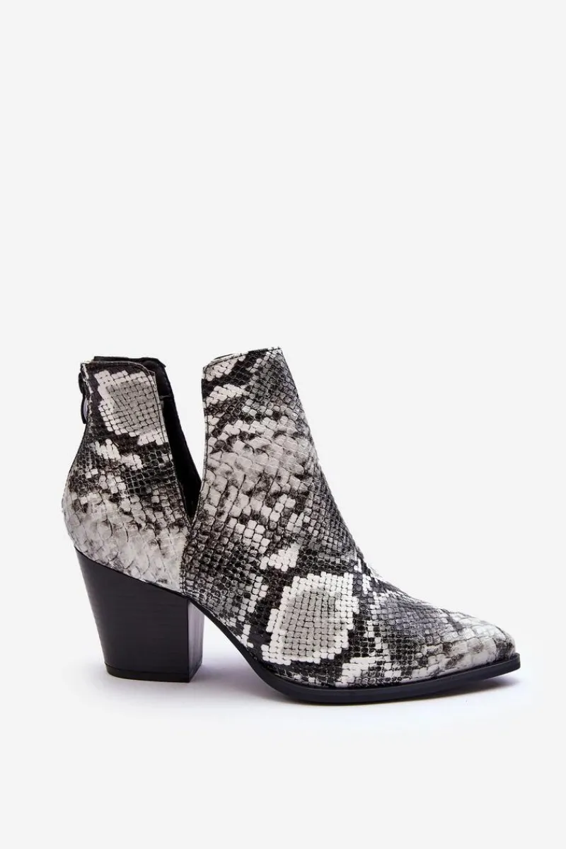 Botki Na Słupku|Botki Na Obcasie>Boto Damskie Wężowe Botki Z Wycięciami Czarno-Białe Caderina