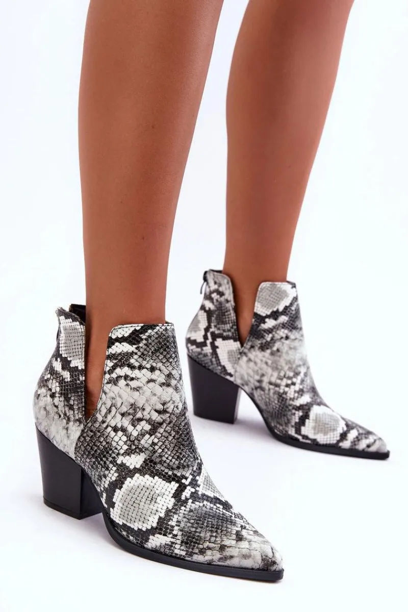 Botki Na Słupku|Botki Na Obcasie>Boto Damskie Wężowe Botki Z Wycięciami Czarno-Białe Caderina