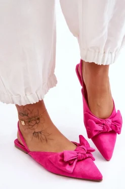 Boto Damskie Wsuwane Baleriny Z Kokardą Fuksja Nadine