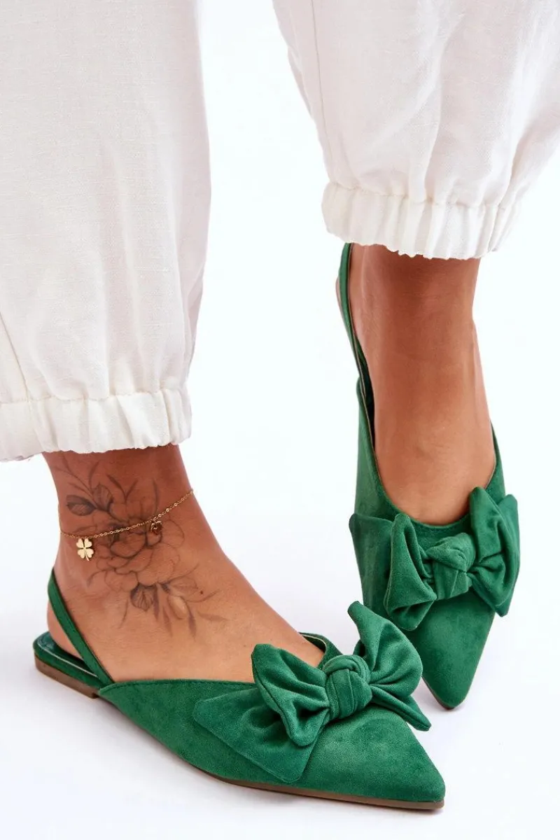 Baleriny Klasyczne>Boto Damskie Wsuwane Baleriny Z Kokardą Zielone Nadine