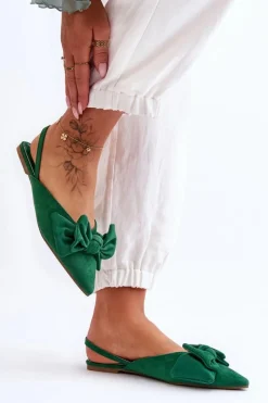 Baleriny Klasyczne>Boto Damskie Wsuwane Baleriny Z Kokardą Zielone Nadine