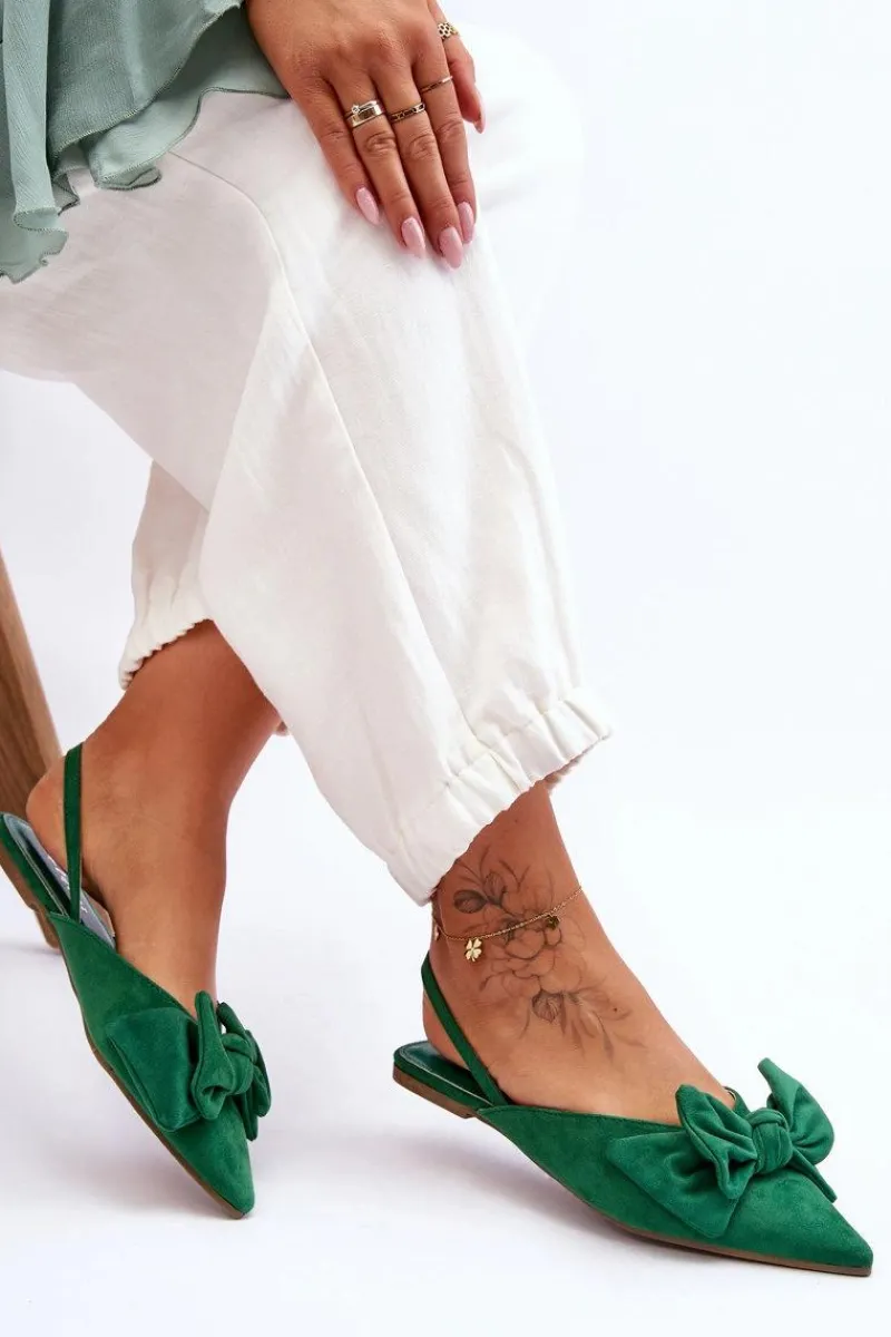 Baleriny Klasyczne>Boto Damskie Wsuwane Baleriny Z Kokardą Zielone Nadine