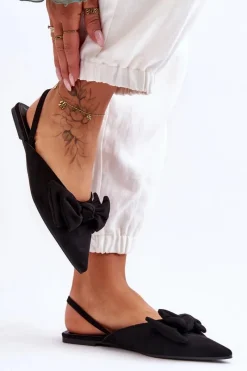 Sale Damskie Wsuwane Baleriny Z Kokardą Czarne Nadine Damskie Baleriny Klasyczne