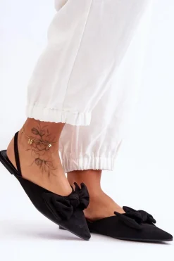 Sale Damskie Wsuwane Baleriny Z Kokardą Czarne Nadine Damskie Baleriny Klasyczne