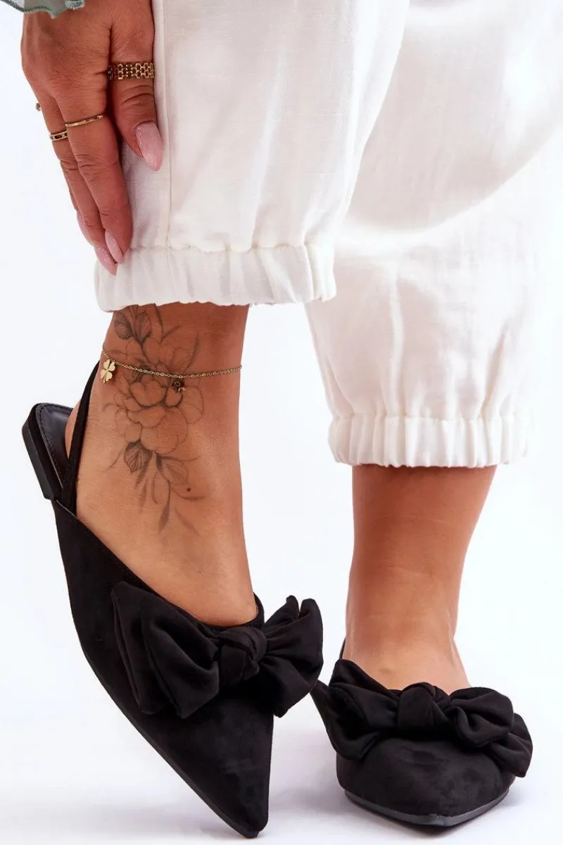 Sale Damskie Wsuwane Baleriny Z Kokardą Czarne Nadine Damskie Baleriny Klasyczne