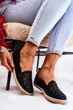 New Evento Damskie Wsuwane Baleriny W Kwiaty Czarne Vennice