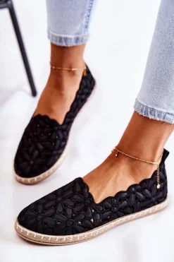 New Evento Damskie Wsuwane Baleriny W Kwiaty Czarne Vennice