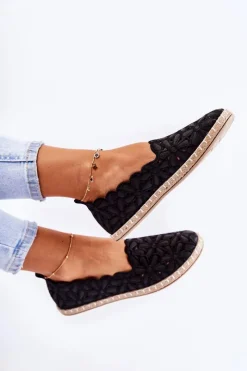 New Evento Damskie Wsuwane Baleriny W Kwiaty Czarne Vennice