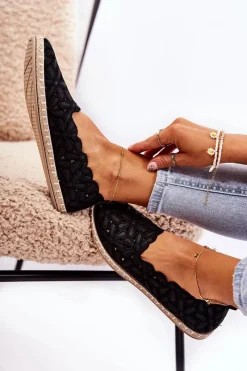 New Evento Damskie Wsuwane Baleriny W Kwiaty Czarne Vennice