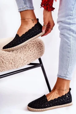 New Evento Damskie Wsuwane Baleriny W Kwiaty Czarne Vennice