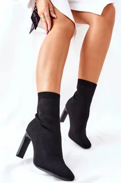 Clearance Boto Damskie Wsuwane Botki Ze Skarpetą Czarne Tonight