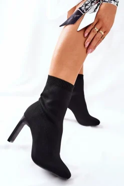 Clearance Boto Damskie Wsuwane Botki Ze Skarpetą Czarne Tonight