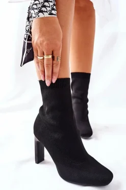Clearance Boto Damskie Wsuwane Botki Ze Skarpetą Czarne Tonight