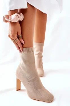 Outlet Damskie Wsuwane Botki Ze Skarpetą Khaki Tonight Damskie Botki Na Słupku|Czarne Botki