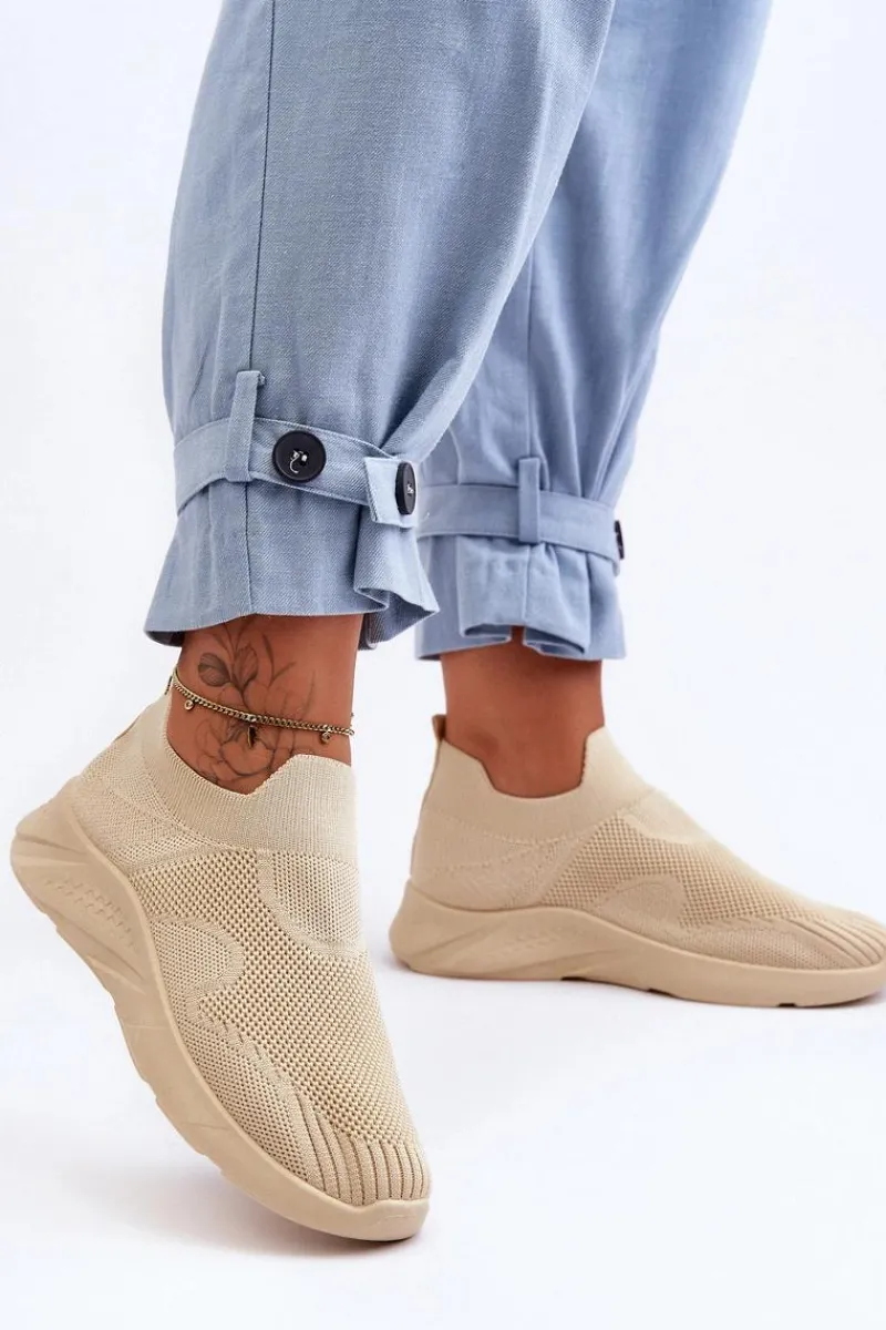 Clearance Damskie Wsuwane Buty Sportowe Beżowe Claris Damskie Buty Sportowe Na Platformie|Sneakersy Damskie