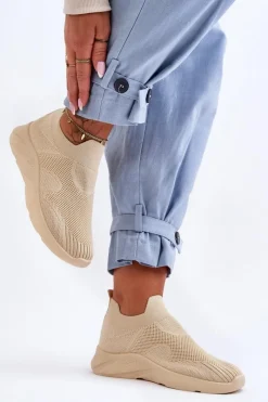 Clearance Damskie Wsuwane Buty Sportowe Beżowe Claris Damskie Buty Sportowe Na Platformie|Sneakersy Damskie