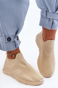 Clearance Damskie Wsuwane Buty Sportowe Beżowe Claris Damskie Buty Sportowe Na Platformie|Sneakersy Damskie