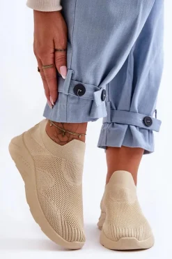 Clearance Damskie Wsuwane Buty Sportowe Beżowe Claris Damskie Buty Sportowe Na Platformie|Sneakersy Damskie