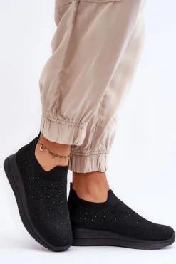 Best Boto Damskie Wsuwane Buty Sportowe Z Dżetami Czarne Gianni