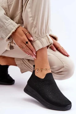 Best Boto Damskie Wsuwane Buty Sportowe Z Dżetami Czarne Gianni