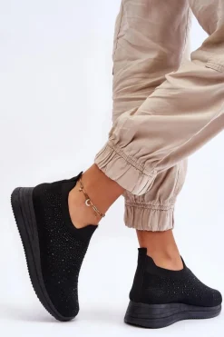 Best Boto Damskie Wsuwane Buty Sportowe Z Dżetami Czarne Gianni