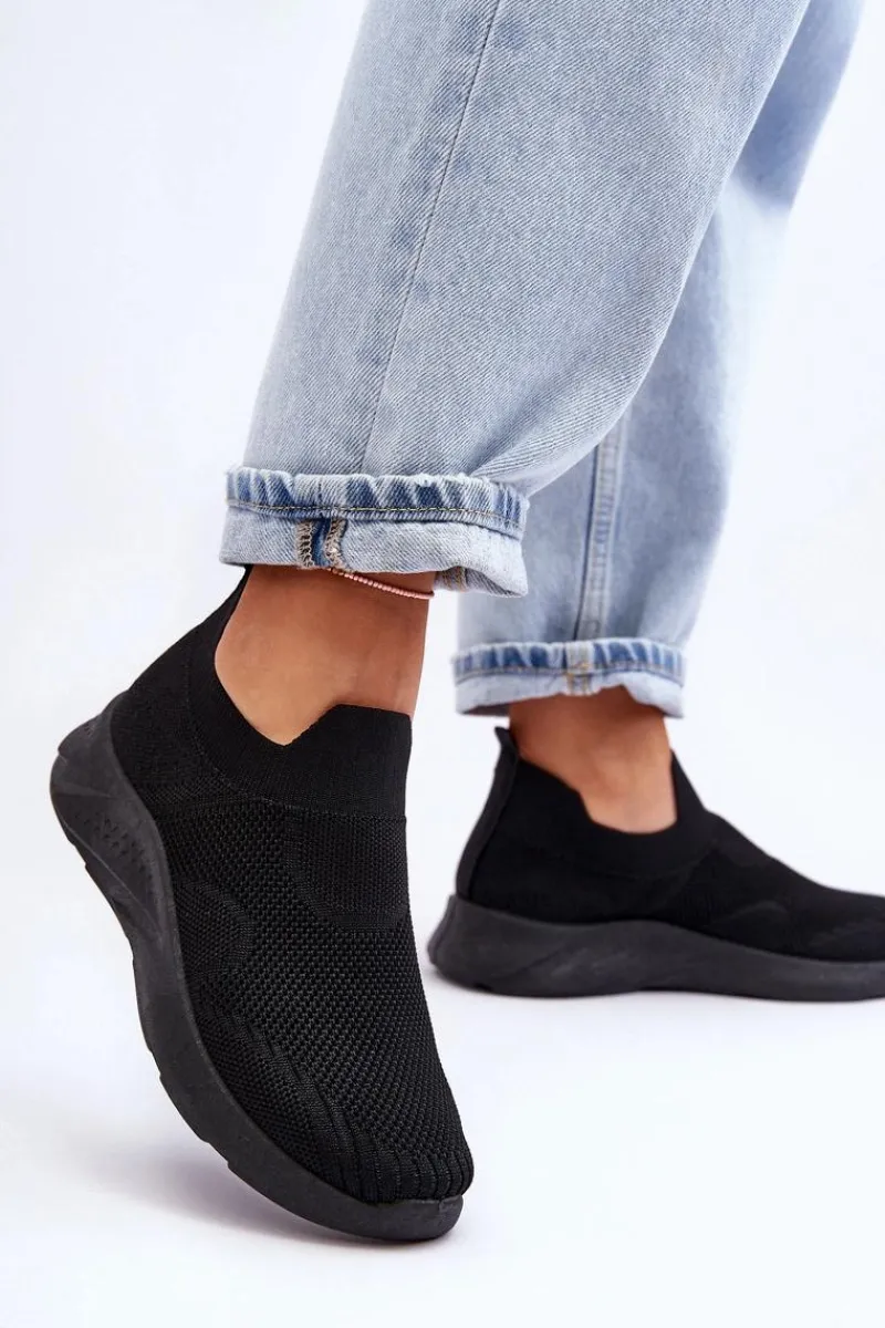 Damskie Wsuwane Buty Sportowe Czarne Claris Damskie Buty Sportowe Na Platformie|Sneakersy Damskie