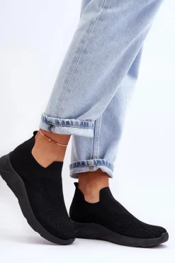 Damskie Wsuwane Buty Sportowe Czarne Claris Damskie Buty Sportowe Na Platformie|Sneakersy Damskie