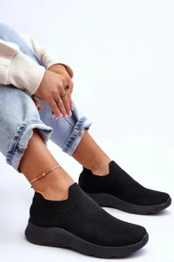 Damskie Wsuwane Buty Sportowe Czarne Claris Damskie Buty Sportowe Na Platformie|Sneakersy Damskie