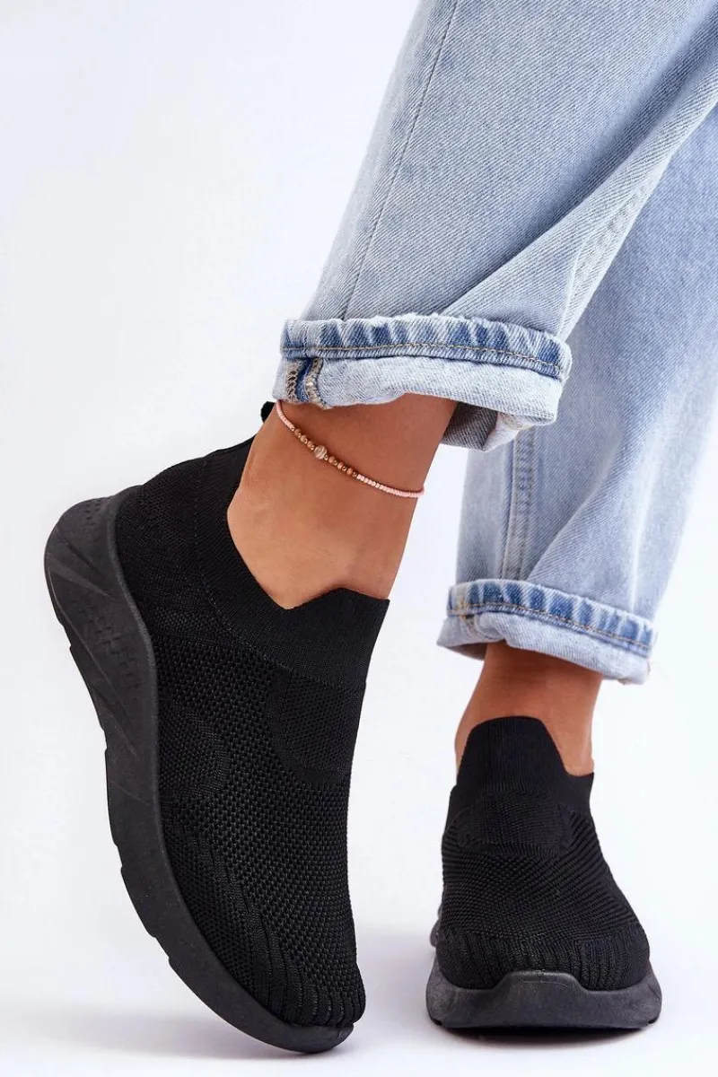 Damskie Wsuwane Buty Sportowe Czarne Claris Damskie Buty Sportowe Na Platformie|Sneakersy Damskie