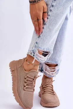 New Damskie Wsuwane Buty Sportowe Sneakersy Ciemnobeżowe Rosett Damskie Sneakersy Damskie