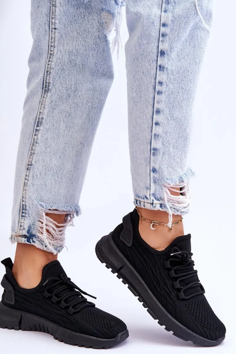 Sneakersy Damskie>Boto Damskie Wsuwane Buty Sportowe Sneakersy Czarne Rosett