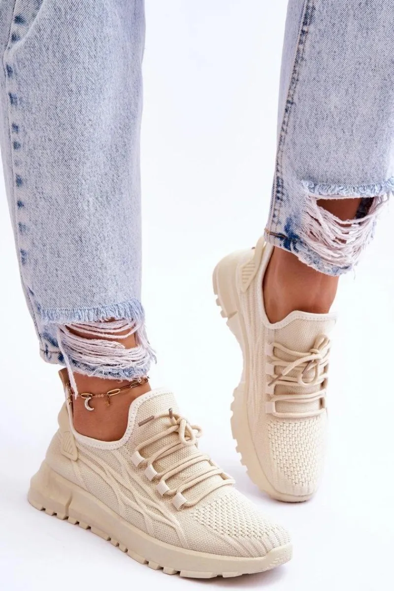 Best Boto Damskie Wsuwane Buty Sportowe Sneakersy Beżowe Rosett