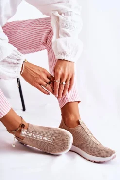 New Damskie Wsuwane Buty Sportowe Beżowe Ardenza Damskie Sneakersy Damskie