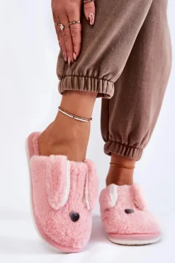 Kapcie Klasyczne>Boto Damskie Wsuwane Futrzane Papcie Jasnoróżowe Remmi