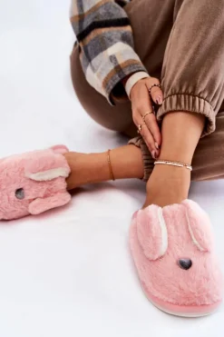Kapcie Klasyczne>Boto Damskie Wsuwane Futrzane Papcie Jasnoróżowe Remmi
