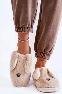 Kapcie Klasyczne>Boto Damskie Wsuwane Futrzane Papcie Beżowe Remmi