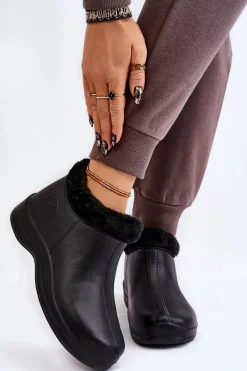 Kalosze Damskie>Boto Damskie Wsuwane Kalosze Ocieplane Czarne Izera