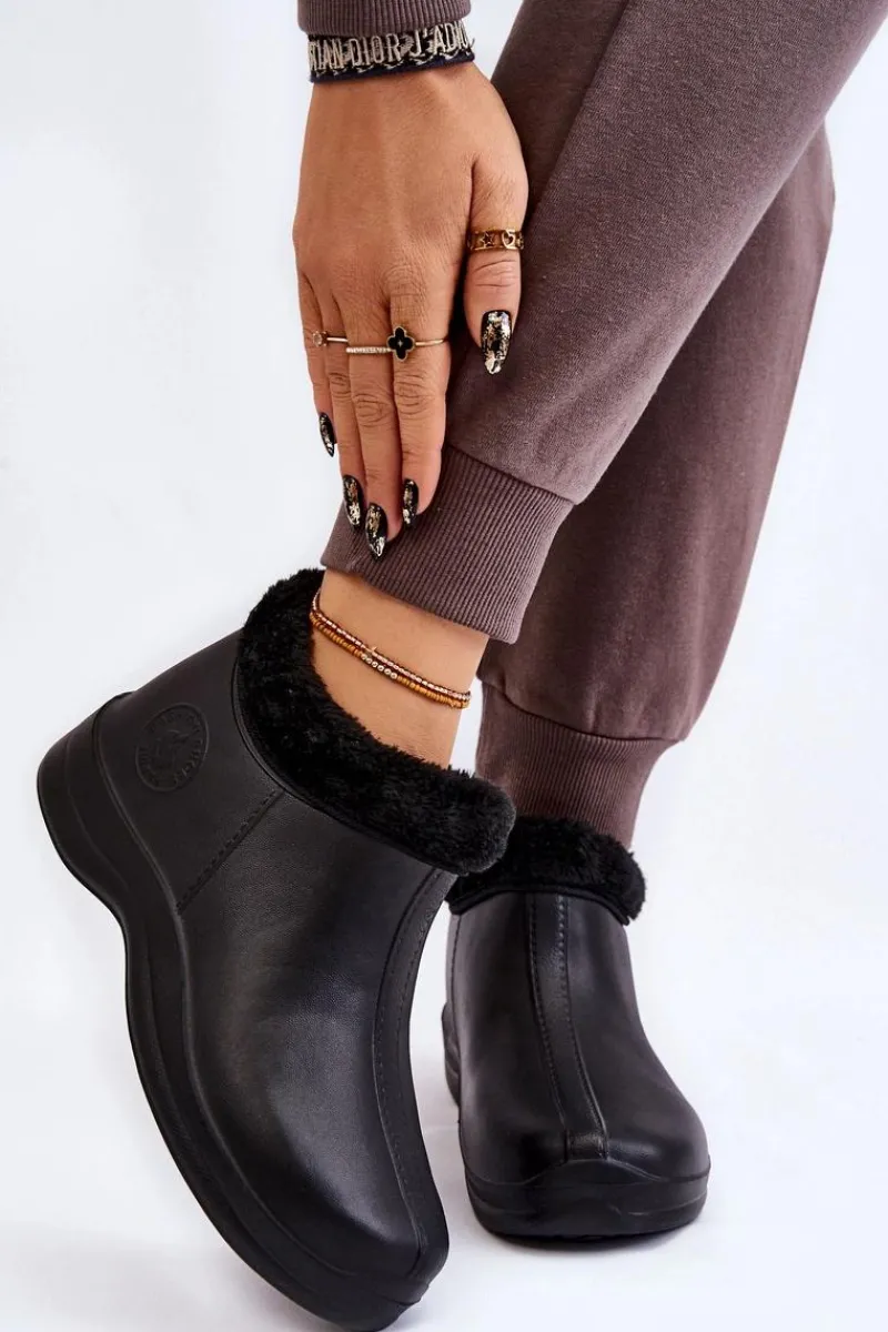 Kalosze Damskie>Boto Damskie Wsuwane Kalosze Ocieplane Czarne Izera