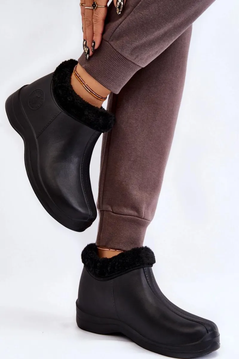 Kalosze Damskie>Boto Damskie Wsuwane Kalosze Ocieplane Czarne Izera