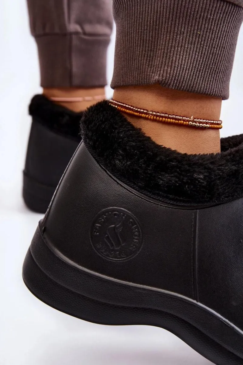 Kalosze Damskie>Boto Damskie Wsuwane Kalosze Ocieplane Czarne Izera