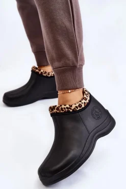 Boto Damskie Wsuwane Kalosze Ocieplane Cętki Czarne Izera