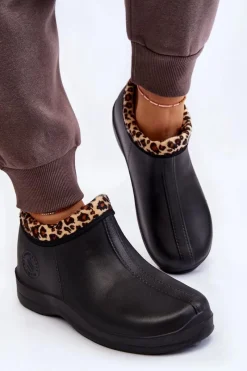 Boto Damskie Wsuwane Kalosze Ocieplane Cętki Czarne Izera