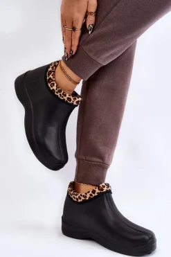 Boto Damskie Wsuwane Kalosze Ocieplane Cętki Czarne Izera