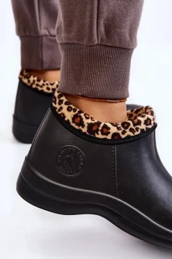 Boto Damskie Wsuwane Kalosze Ocieplane Cętki Czarne Izera