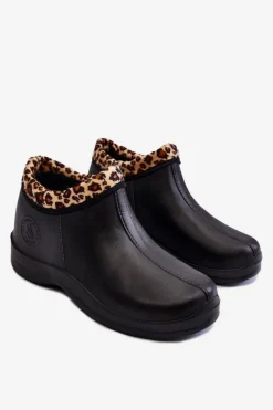 Boto Damskie Wsuwane Kalosze Ocieplane Cętki Czarne Izera
