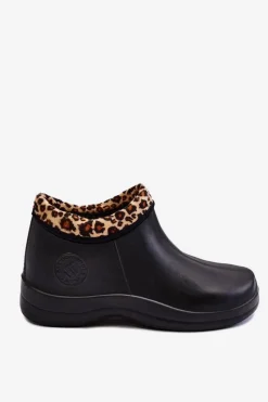 Boto Damskie Wsuwane Kalosze Ocieplane Cętki Czarne Izera