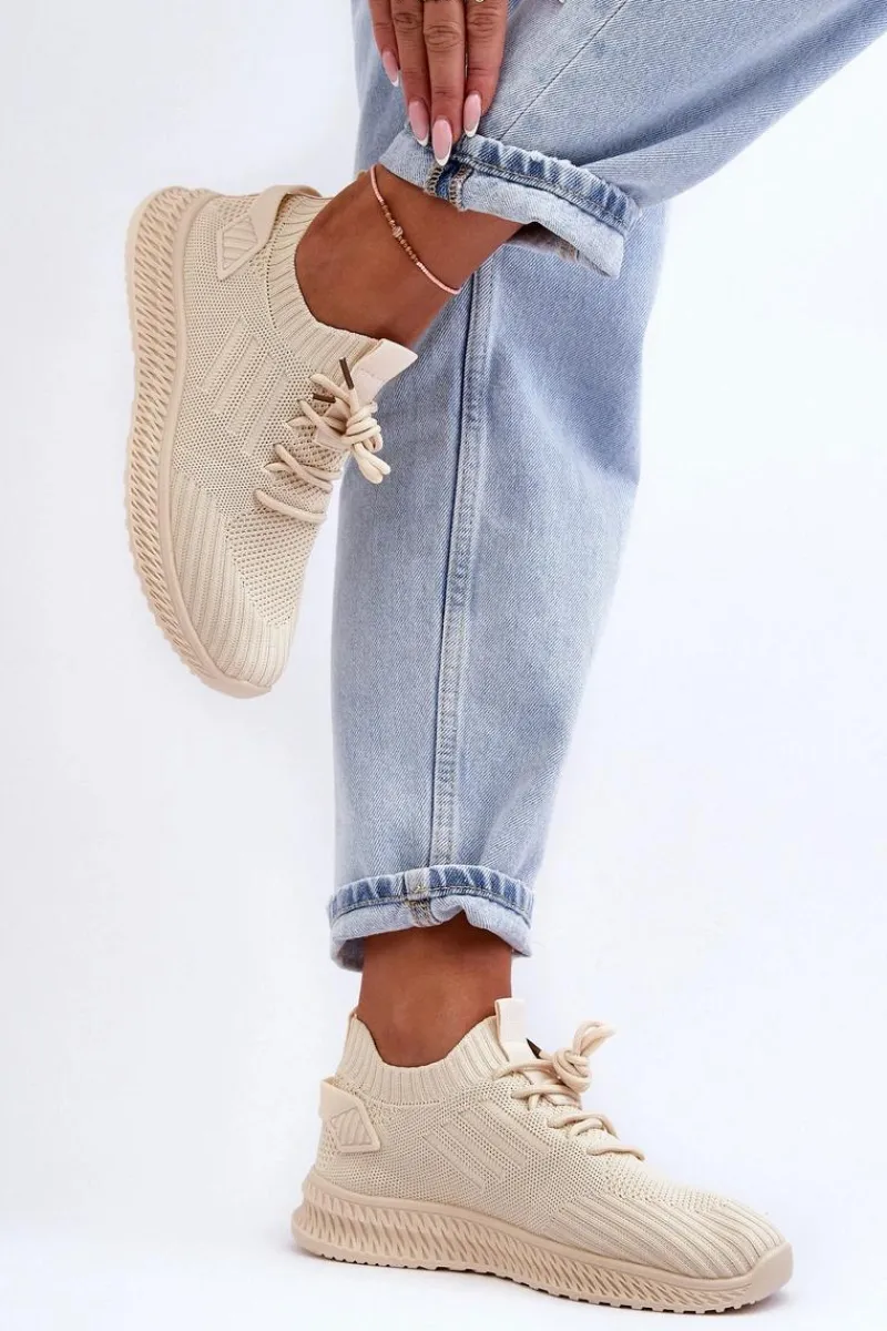 Buty Sportowe Na Platformie|Sneakersy Damskie>Boto Damskie Wsuwane Materiałowe Buty Sportowe Beżowe Zauna